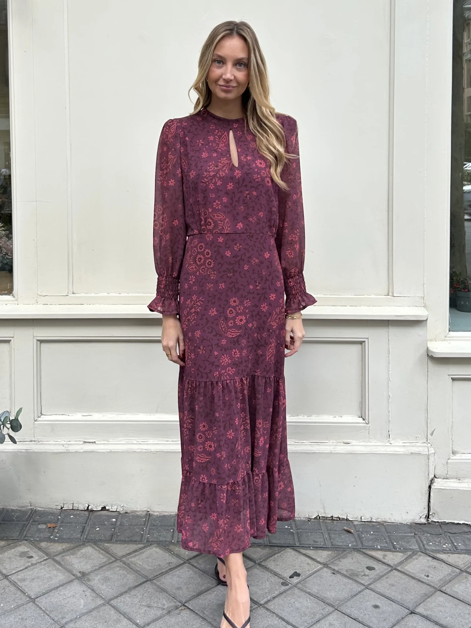 Vestido Largo Gasa Estampados Granates