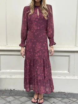 Vestido Largo Gasa Estampados Granates - Imagen 6