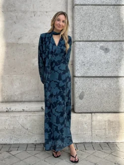 Vestido Largo Azul Lazo Cuello - Imagen 3