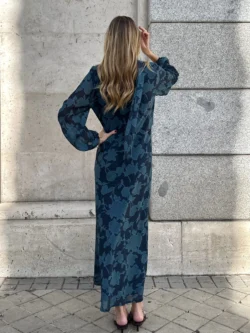 Vestido Largo Azul Lazo Cuello - Imagen 5