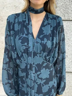 Vestido Largo Azul Lazo Cuello - Imagen 9