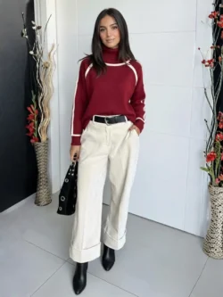 Suéter Burdeos Lineas Beige - Imagen 3