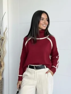 suéter burdeos líneas beige