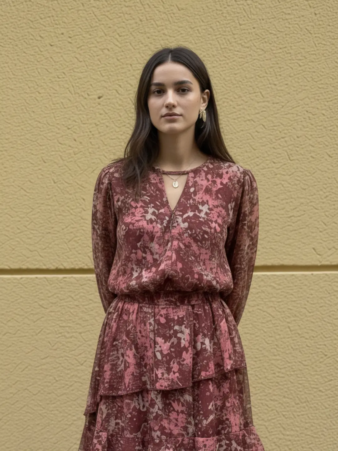 Blusa Burdeos Estampada Fluida