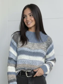 Suéter Punto Grueso Rayas Azul y Beige