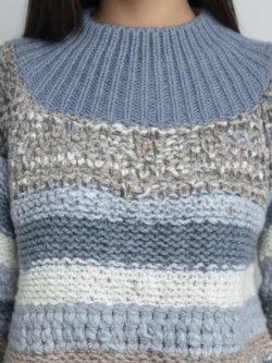 Suéter Punto Grueso Rayas Azul y Beige - Imagen 4