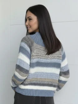 Suéter Punto Grueso Rayas Azul y Beige - Imagen 3