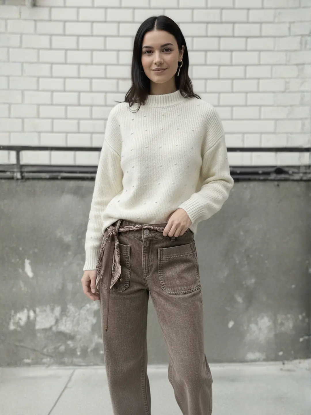 Pantalón Denim Gris Bolsillos Frontal