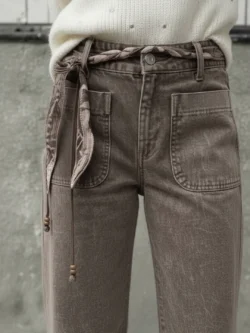 Pantalón Denim Gris Bolsillos Frontal - Imagen 3