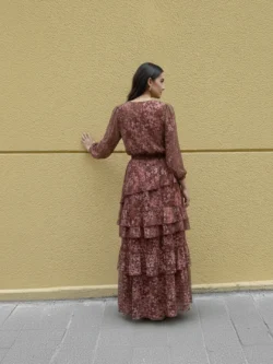 Falda Larga Volantes Estampada Burdeos - Imagen 2