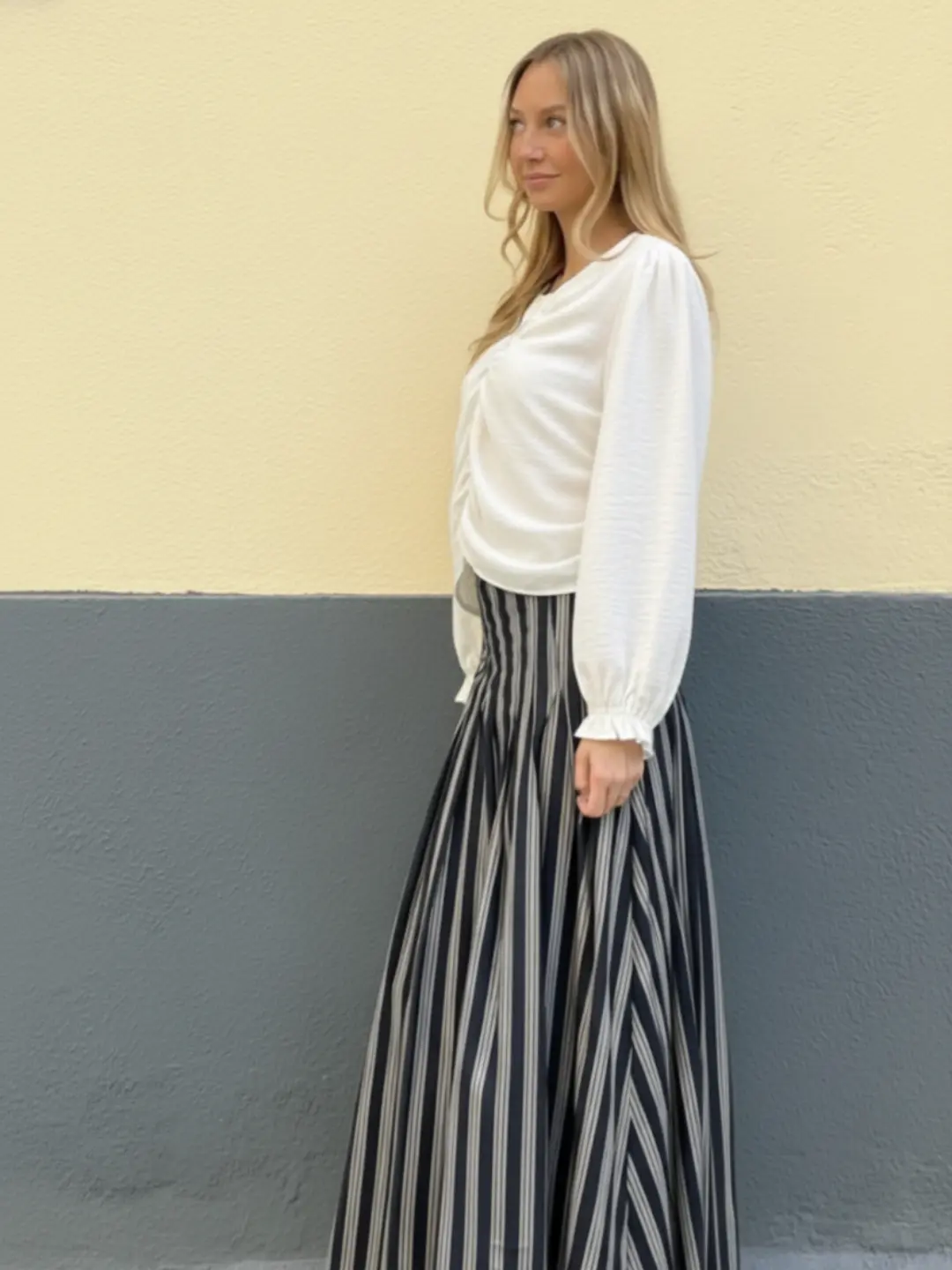 falda larga rayas negras