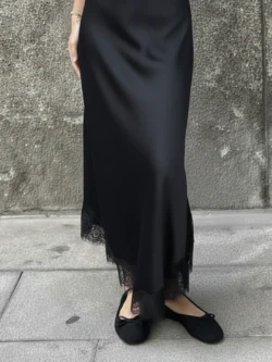 Vestido Lencero Negro Asimétrico - Imagen 3