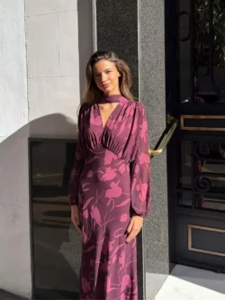 Vestido Largo Ciruela Lazo Cuello - Imagen 4