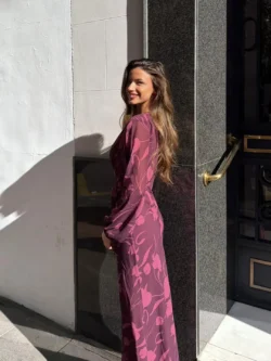 Vestido Largo Ciruela Lazo Cuello - Imagen 3