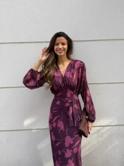 Vestido Largo Ciruela Lazo Cuello - Imagen 2