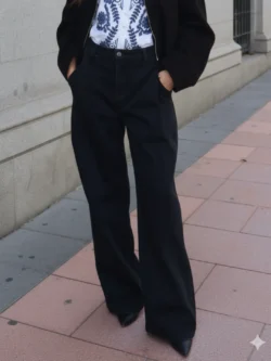 Pantalón Denim Negro Ancho - Imagen 2