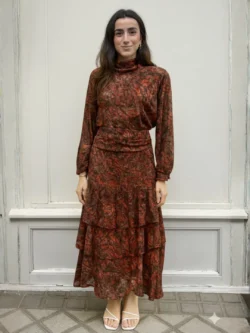 Falda Gasa Terracota Estampada Volantes