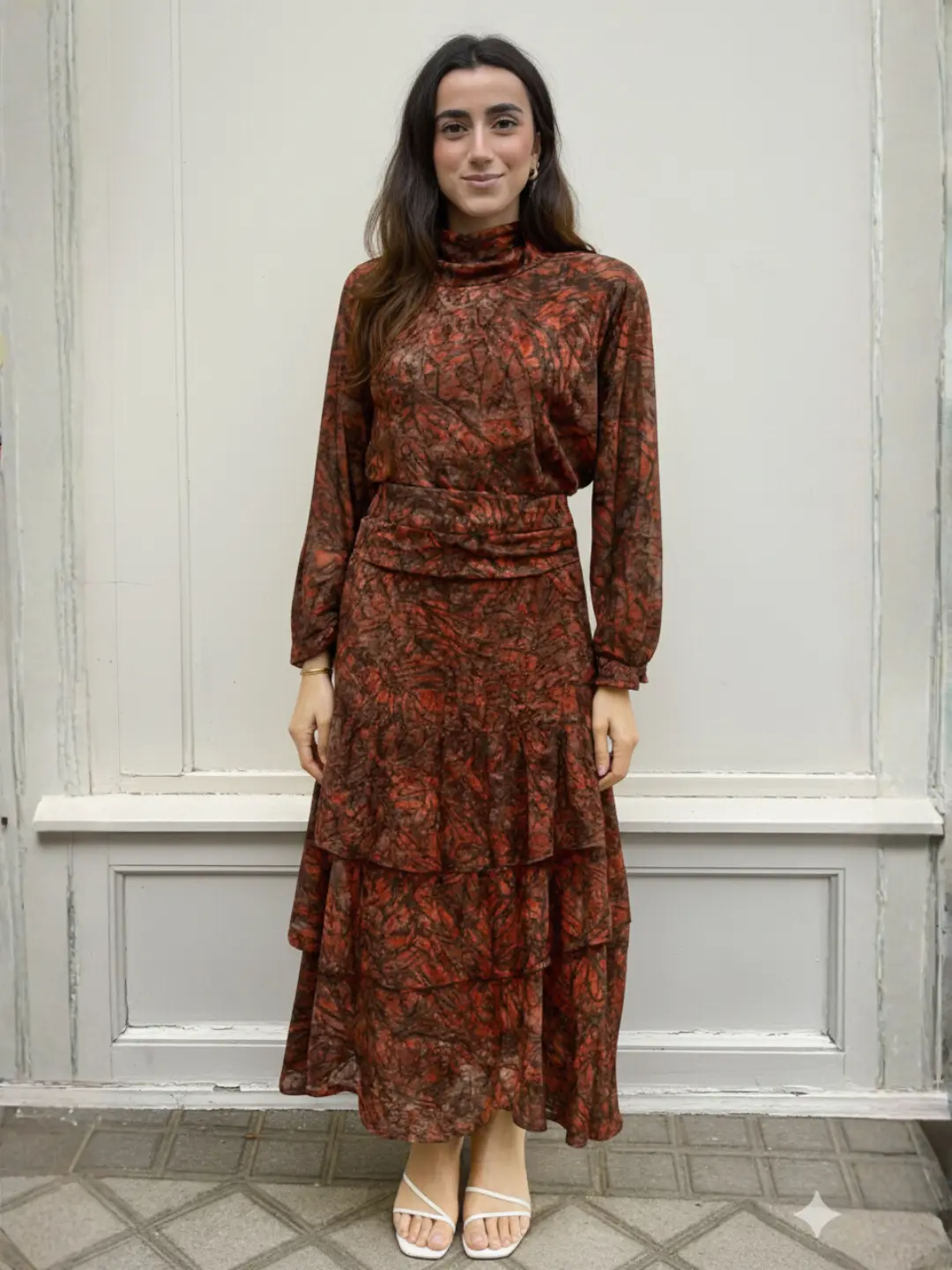 Falda Gasa Terracota Estampada Volantes