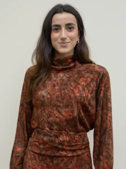 Blusa Gasa Marrón Terracota Estampada