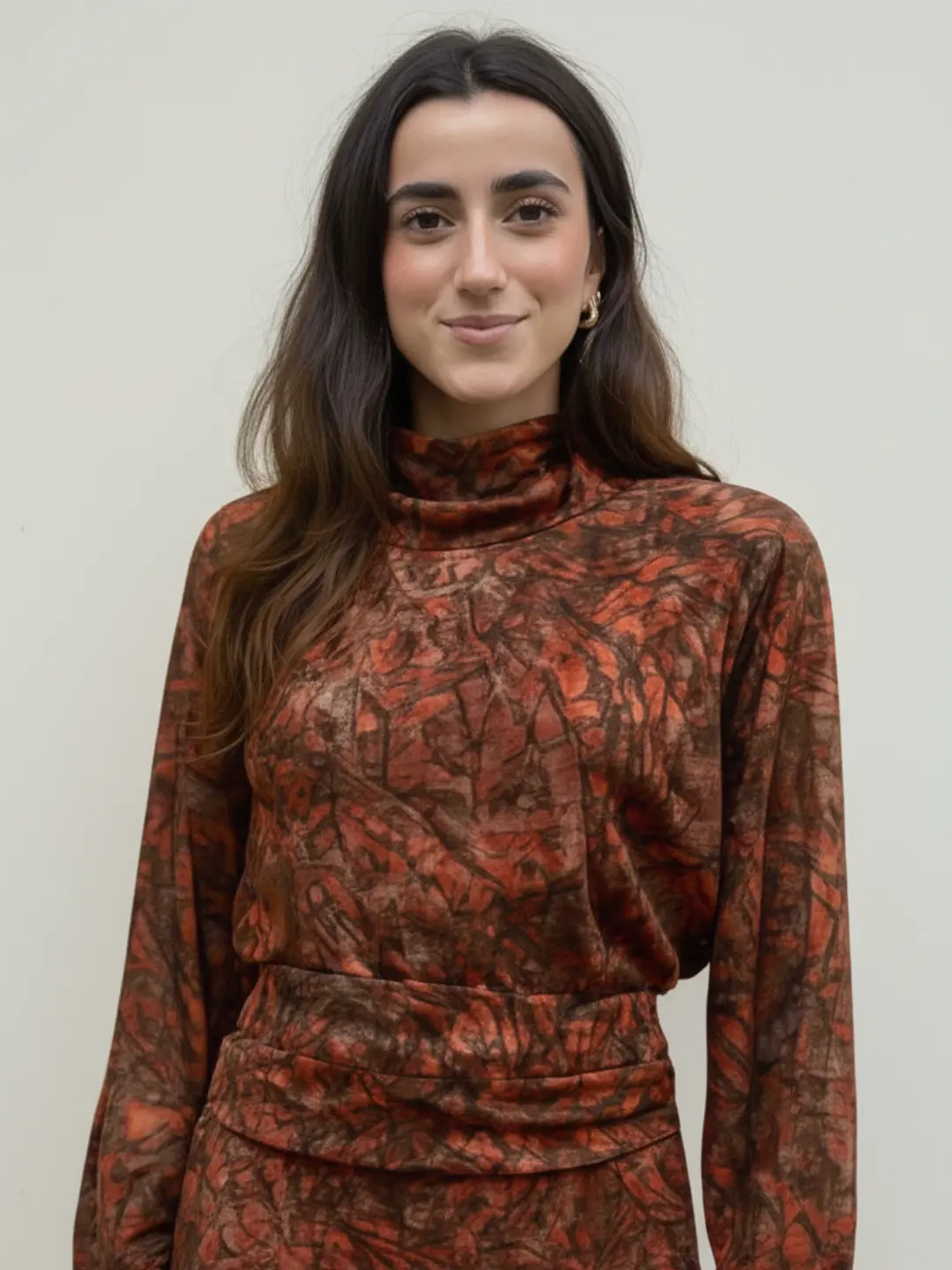 Blusa Gasa Marrón Terracota Estampada