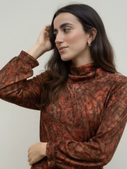 Blusa Gasa Marrón Terracota Estampada - Imagen 2