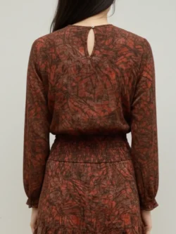 Blusa Gasa Marrón Terracota Estampada - Imagen 3