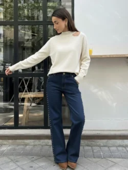 Pantalón Jeans Recto Remaches Lateral