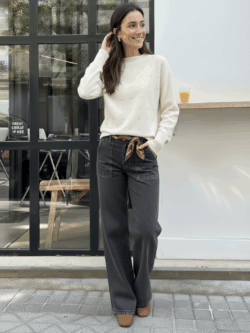 Pantalón Denim Gris Bolsillos Frontal