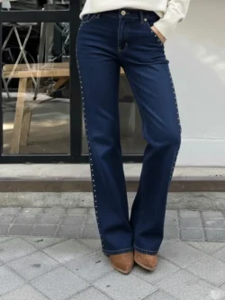 Pantalón Jeans Recto Remaches Lateral - Imagen 2