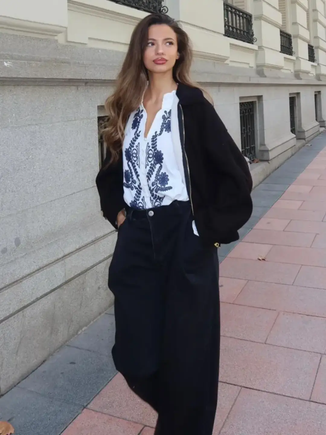 Pantalón Denim Negro Ancho