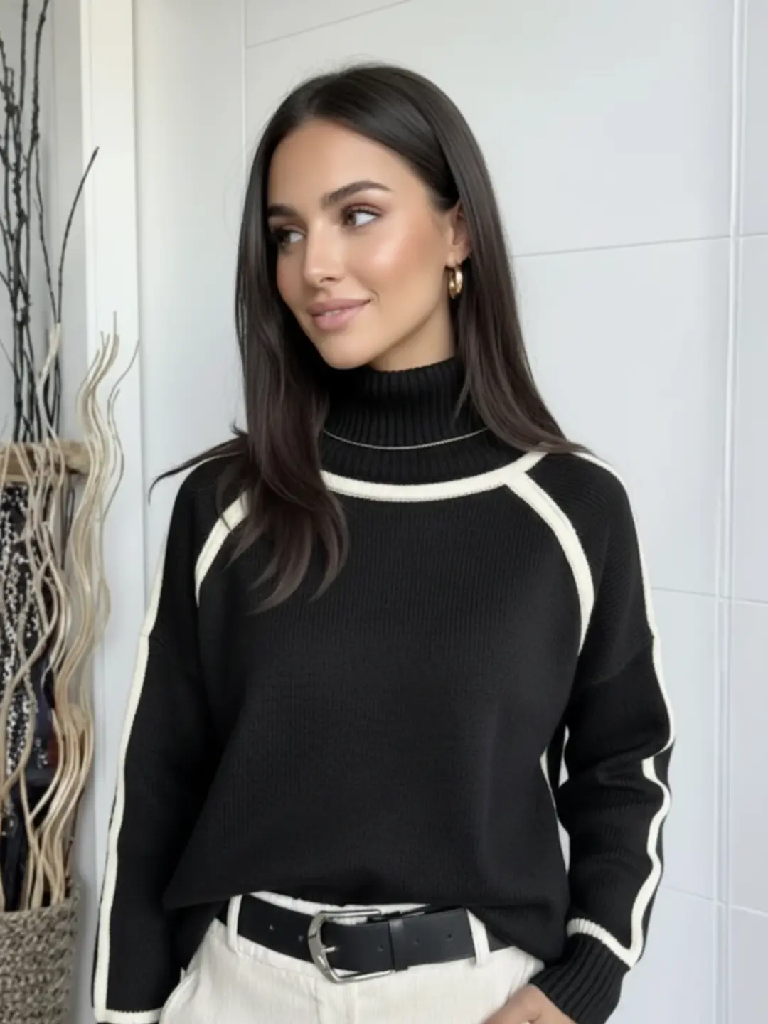 Suéter Negro Línea en Crudo