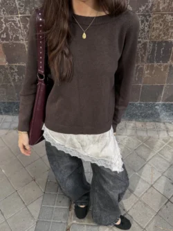 Jersey Punto Fino Marrón Cacao - Imagen 6