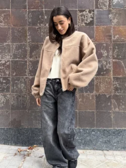 Bomber Camel Con Forro Animal Print - Imagen 5