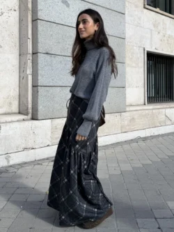 Suéter Gris Cuello Alto Punto Canalé - Imagen 3