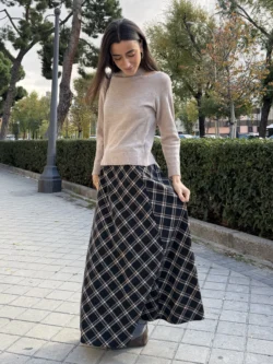 Falda Larga de Cuadros Negra