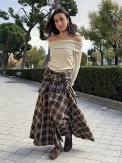 Falda Larga Cuadros Anudada