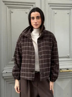 Chaqueta Corta Cuadros Chocolate