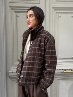 Chaqueta Corta Cuadros Chocolate - Imagen 5