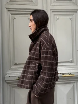 Chaqueta Corta Cuadros Chocolate - Imagen 6