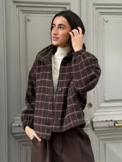 Chaqueta Corta Cuadros Chocolate - Imagen 2