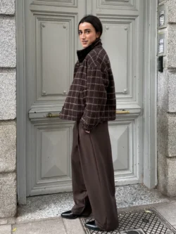 Chaqueta Corta Cuadros Chocolate - Imagen 7