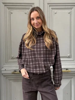 Camisa Micropana Cuadros Marrón Topo