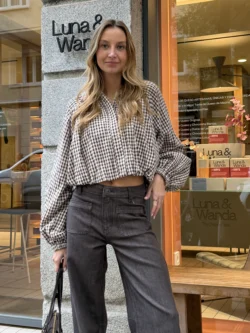Camisa Cropped Cuadros Beige & Topo
