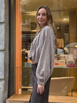 Camisa Cropped Cuadros Beige & Topo - Imagen 4