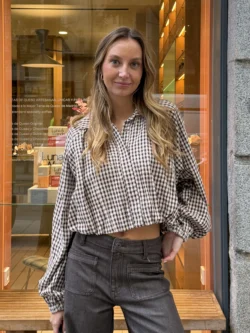 Camisa Cropped Cuadros Beige & Topo