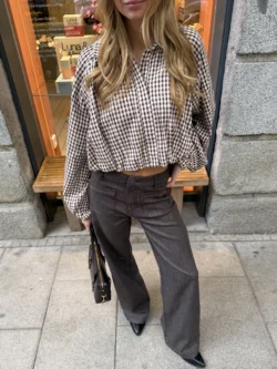 Camisa Cropped Cuadros Beige & Topo - Imagen 6