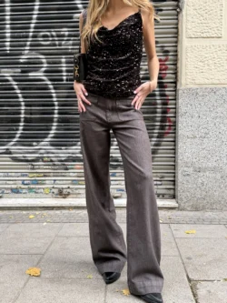 Pantalón Gris Topo de Pierna Recta - Imagen 4