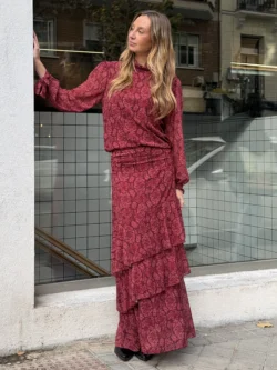 Falda Gasa Granate Estampada Volantes - Imagen 3