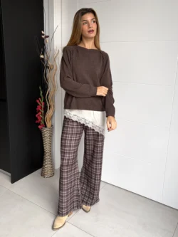 Pantalón Cuadros Gris y Crudo Elástico - Imagen 3