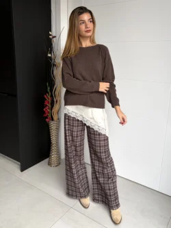 Pantalón Cuadros Gris y Crudo Elástico